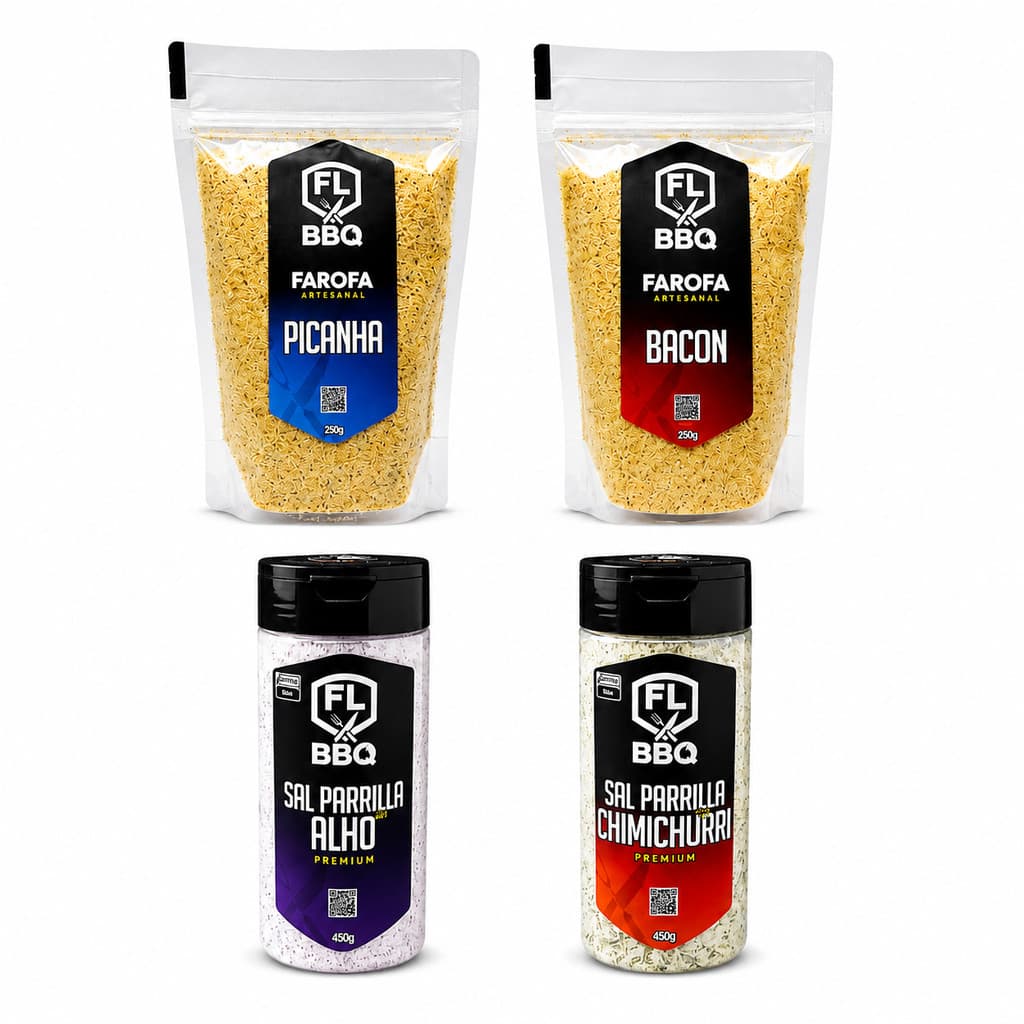 KIT FAROFA E SAIS FLBBQ - ALHO, CHIMICHURRI, PICANHA E BACON
