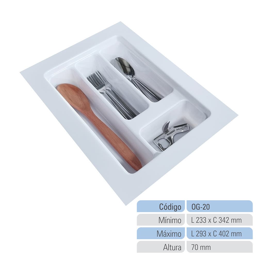Organizador de Gaveta Porta Talheres Divisor de Talheres Organizador de Cozinha Og-20 branco Bandeja Multiuso