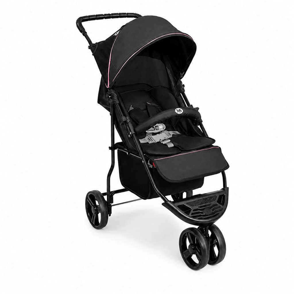Carrinho de Bebê 3 Rodas Horus Berço Preto e Rosa - Tutti Baby