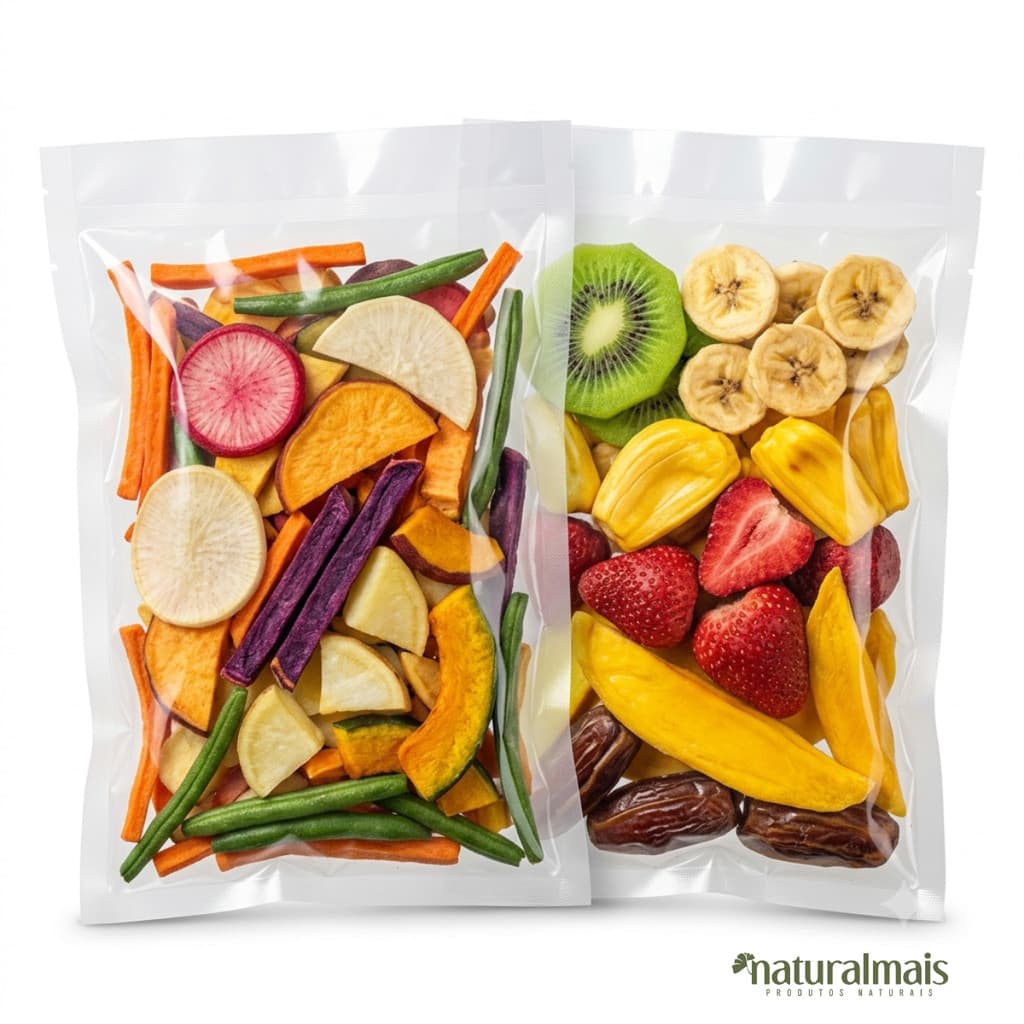 Kit Mix Frutas Liofilizadas 100g + Mix Vegetais Liofilizados 100g Snack Saudável Natural Seleção Premium