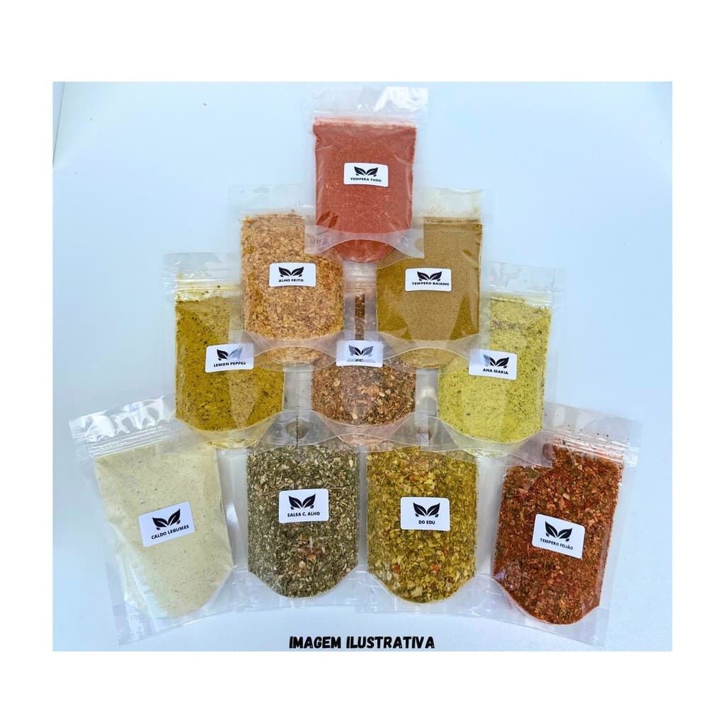 TEMPEROS E CONDIMENTOS KIT C/ 34 UNIDADES 100g  EMBALAGEM ZIP LOCK TOTALINDO 3,3kg