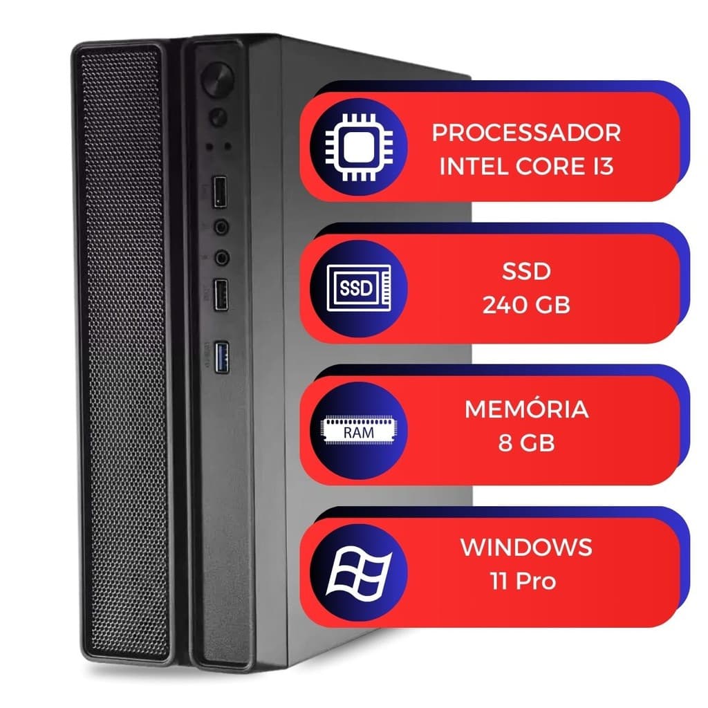 Computador MultiPc Slim Case Core i3 8GB RAM SSD 240GB Windows 11 Pro Compacto e Ágil