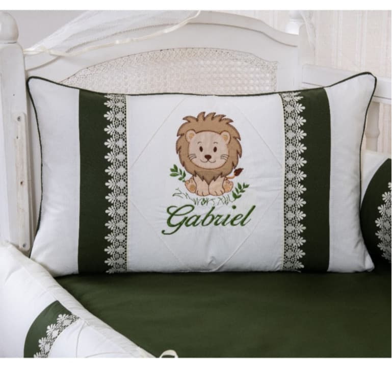 KIT BERÇO BEBÊ 519 LEÃOZINHO VERDE MENINO PERSONALIZAMOS COM O NOME DO SEU BEBÊ + SAIA BERÇO BRINDE