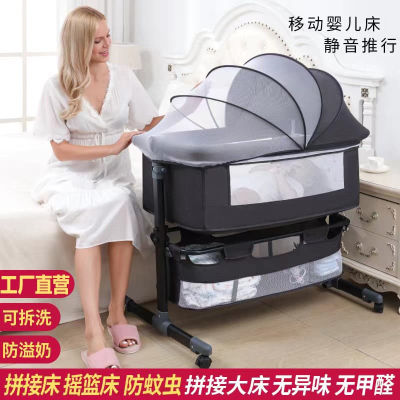 Berço recém-nascido cama emenda grande cama do bebê Shaker cama das crianças berço multifuncional móvel dobrável