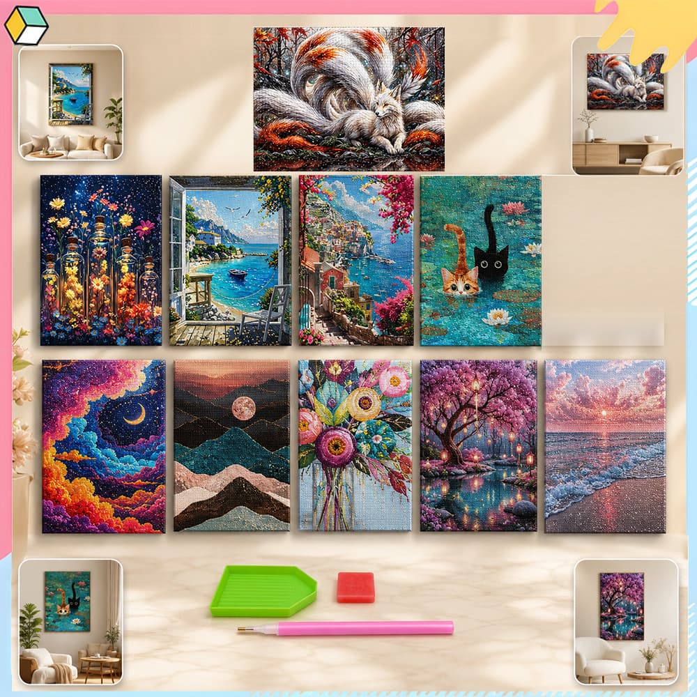 30 x 40 cm, Diamantes quadrados, Conjunto de arte com pedras preciosas e diamantes, decoração 5D Pintura de diamantes