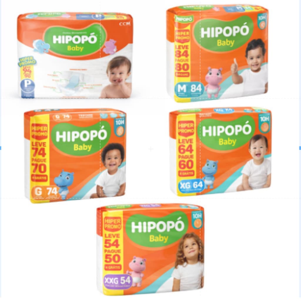 Fralda Hipopó Baby Hiper | Pacote Econômico | Tamanhos P M G XG XXG | Até 12h de Proteção
