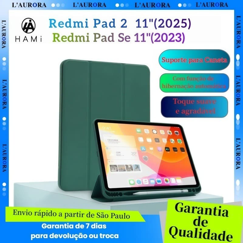 Capa para Redmi Pad 2 2025/Redmi Pad SE 11" 2023 Silicone Premium Antichoque com Suporte para caneta