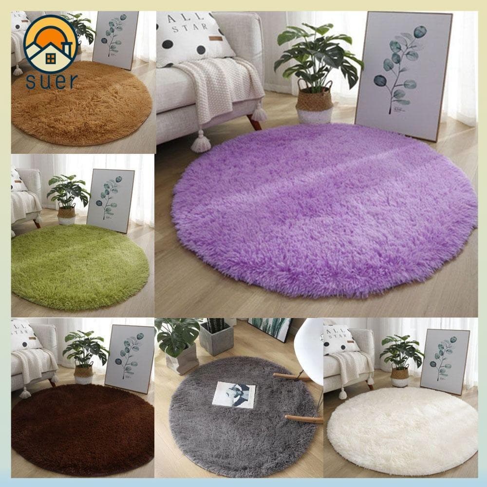 Tapete Redondo SUEBR , Tapetes De Pelúcia Macios Antiderrapantes Para Sala De Estar , Peludo Espesso De Cor Sólida De 40