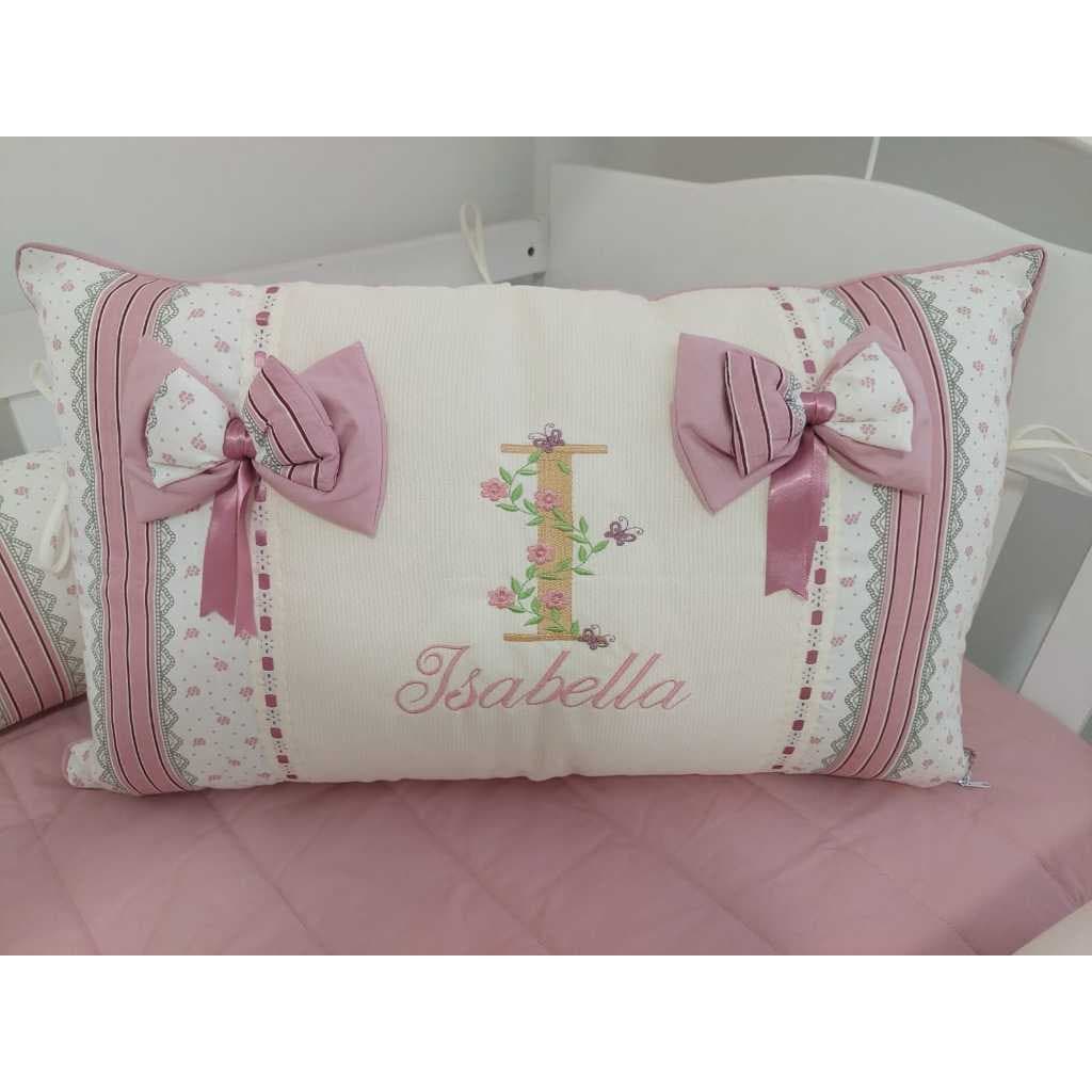 Kit Enxoval Para Berço 8 Peças Menina Personalizamos o Nome Do Seu Bebê Ja Incluso a Saia De Berço