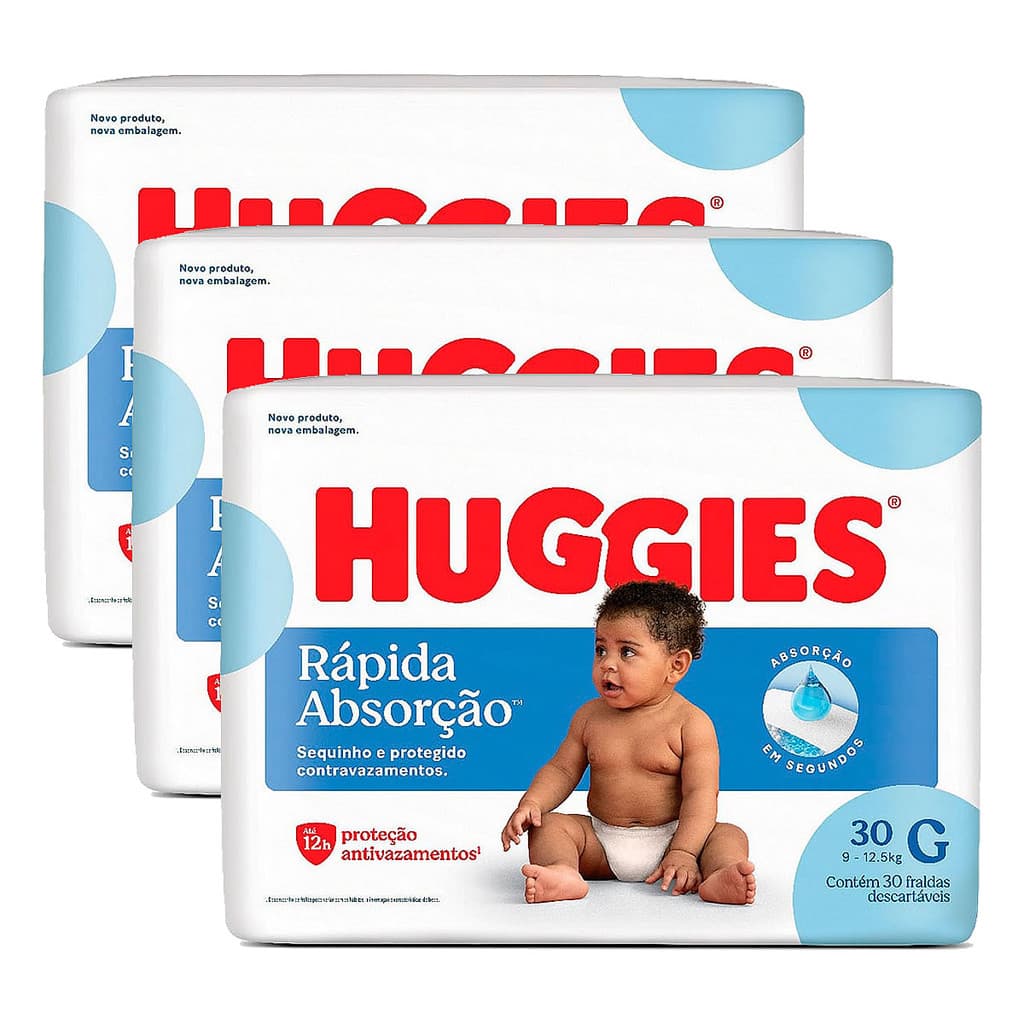 Kit 3 Fralda Infantil Huggies Meguinha Tamanho G 30 Und