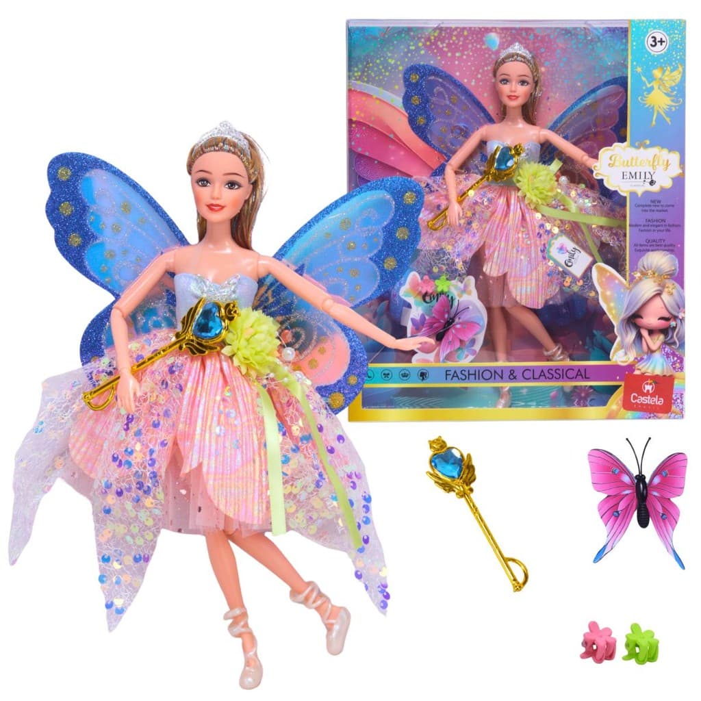 Boneca Articulada Fada Com Asas Azul Com Acessórios - Castela