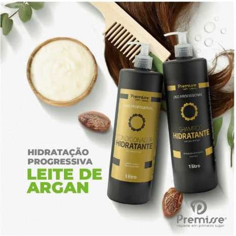 Kit Hidratante Premisse Leite de Argan Cabelos Macios Shampoo 1litro + Condicionador 1litro
