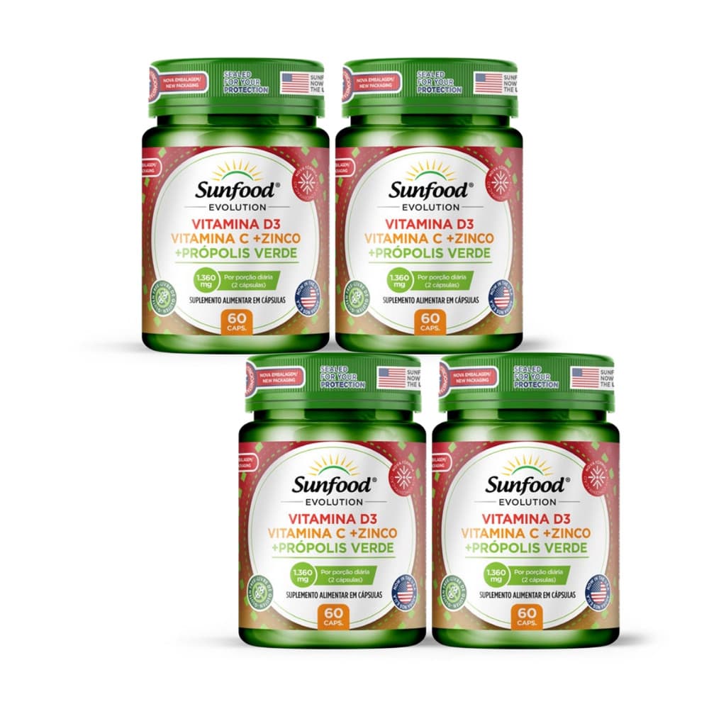 Kit 4 Vitamina D3 Vitamina C Zinco Propolis Verde Evolution Sem Sabor