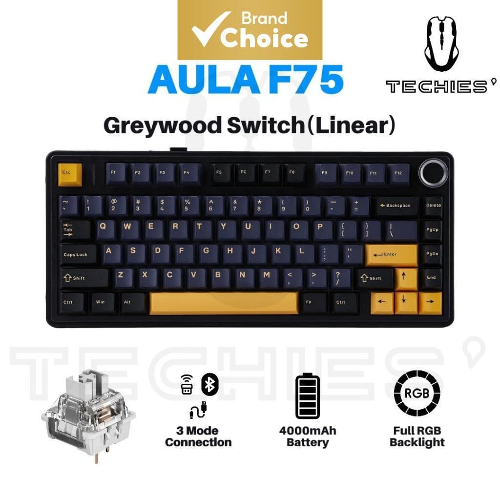 Teclado Mecânico Sem Fio AULA F75, Troca a Quente, Teclado Cremoso, Interruptores Cinza Lubrificados de Fábrica,