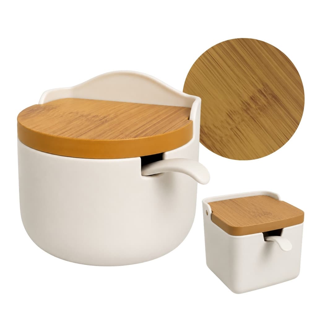 Porta Temperos Saleiro Premium em Plástico Resistente Visual Cerâmica com Colher Inclusa