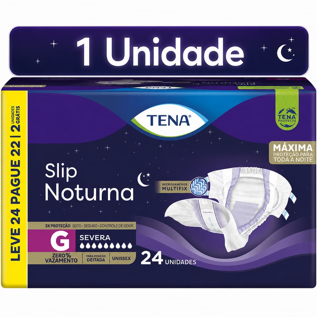Fralda Geriátrica Tena Slip Noturna G 24 Unidades Absorção Intensa Incontinência Urinária