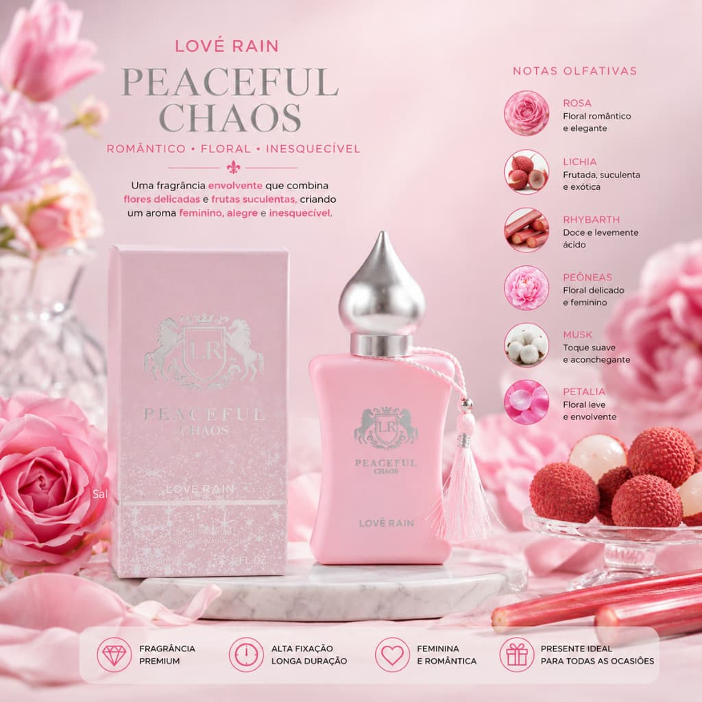 Perfume Feminino Importado Premium 30ml Lové Rain Longa Duração Rosa Lichia Peônia Musk Floral Frutado Alta Fixação