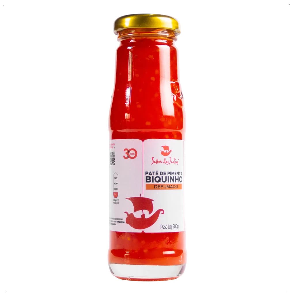 Pate de Pimenta Biquinho Defumado - 200 GR Sabor das Indias (30 Anos) Condimento Tempero Sem Gluten