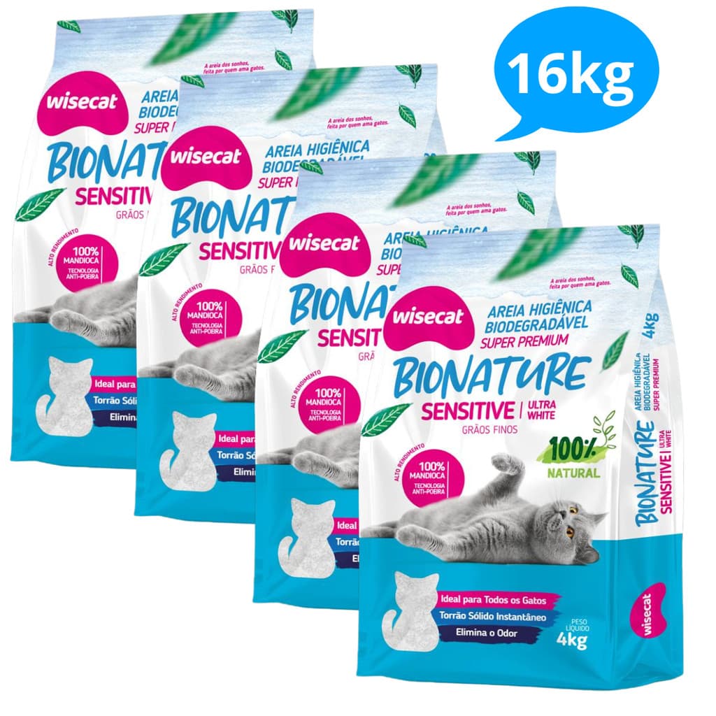 Kit 4 Areia Sanitária De Mandioca Grãos Finos Para Gatos Biodegradável Wisecat .1.6.k.g.