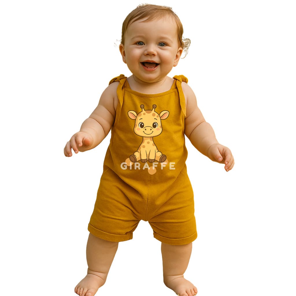 Roupa Safari Bebê Girafa Macacão Caramelo Menina Menino – Jardineira Algodão Confortável e Fofa