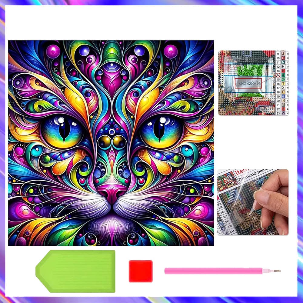 30 x 30 cm, Conjunto de 5D Gatinho colorido Diamante Arte Pintura DIY Diamante quadrados, pintura diamante 5D DIY