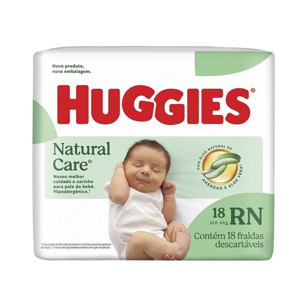 Fralda Descartável Huggies Natural Care Recém - 9 Pacotes com 18 Fraldas - Total 162 Tiras