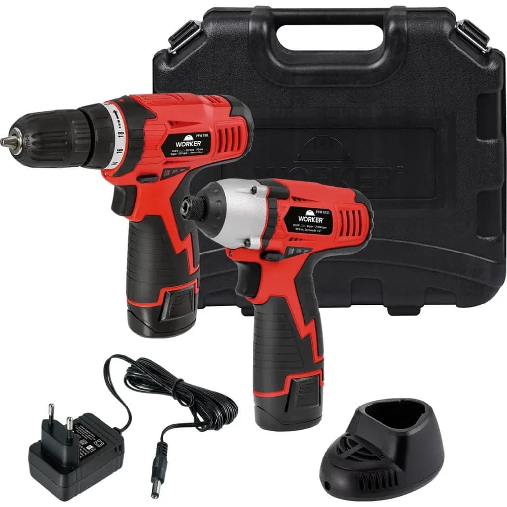 Conjunto Parafusadeira/Furadeira e Parafusadeira Com Impacto Worker