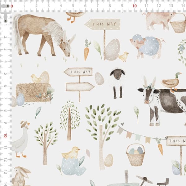 Tecido Tricoline Digital Infantis Artesanato Fazenda dos Animais Estampas Patchwork Costura