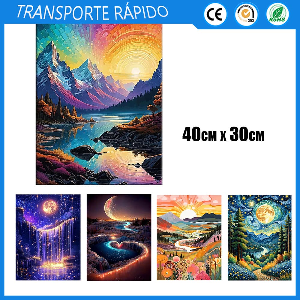 Kit de Pintura com Diamantes Quadrada 5D - Paisagens Variadas Pintura com Diamantes,Série Stellar e Landscape,40x30cm