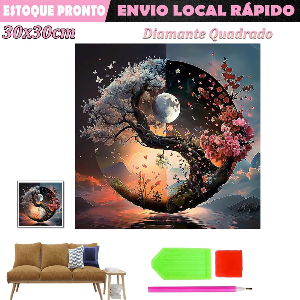 Yin e Yang Diamante quadrado pintura de diamante 5D faça você mesmo de diamante pintura 40x30cm