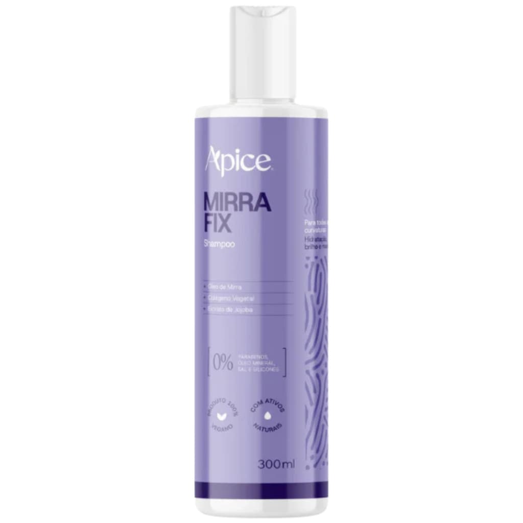 Shampoo MirraFix Apice Hidratante Sem Sulfato Cabelo Curvaturas Limpeza Suave Vegano Apse 300ml