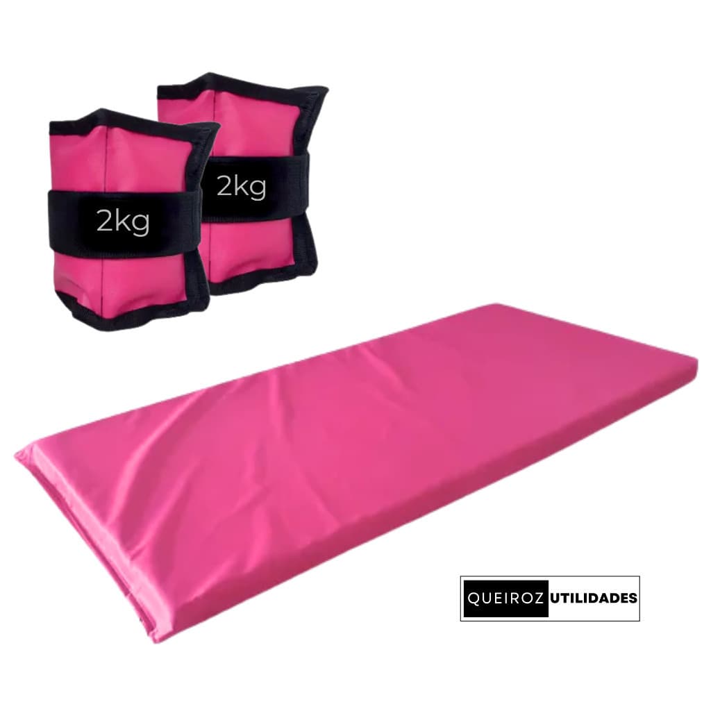 Desconto KIT Caneleira de Peso Rosa Par de 2KG + Colchonete Rosa Treino/Academia/Musculação/Fisioterapia - Promoção!