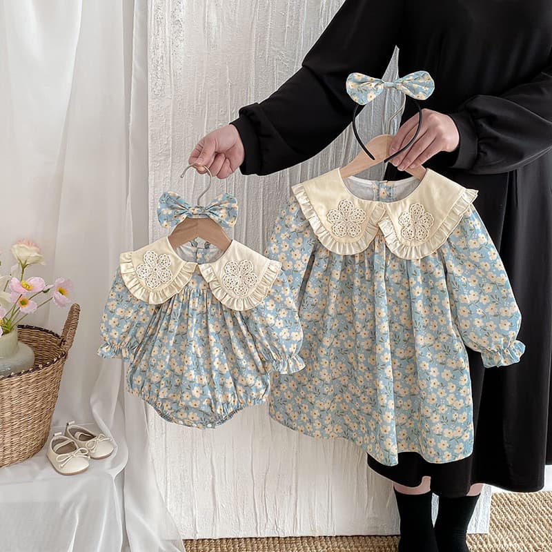 Roupas de bebê 2025 roupas de outono algodão puro doce Floral roupas de bebê menina vestido de manga comprida gola de bo