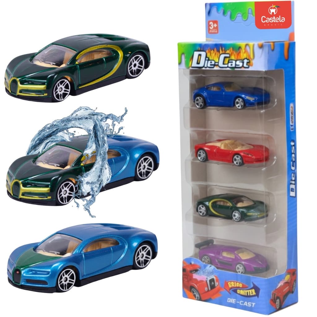Pack 4 Carrinhos Miniaturas Sortidos Muda de Cor com Agua - Castela