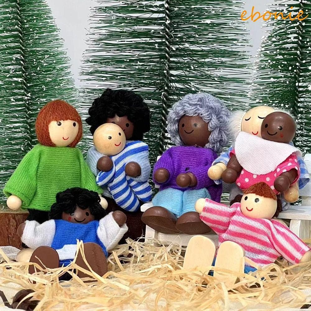 EBONIE 8 Pçs/set Mini Boneca Família , Simulação Bonecas Articuladas Móveis Brinquedo Em Miniatura , Contando Histórias