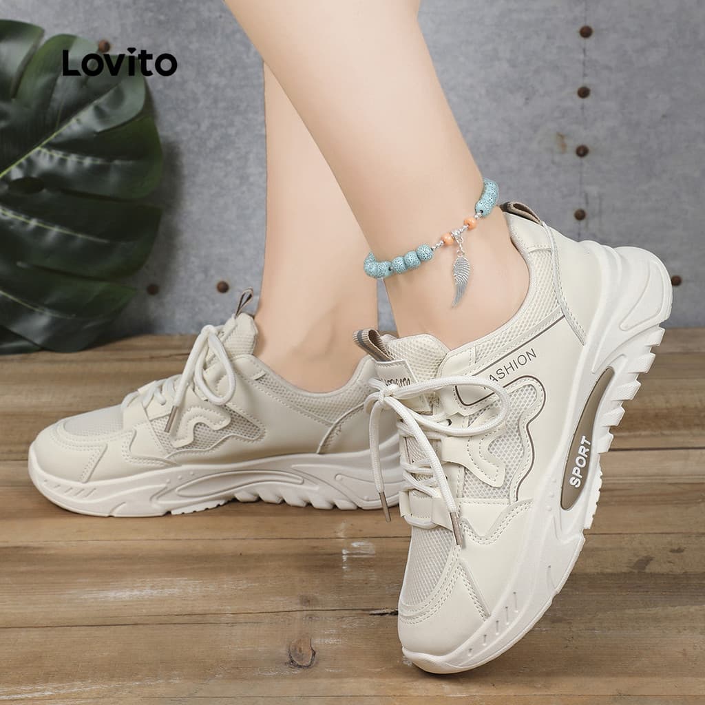 Lovito Tênis Esportivos Sneakers Forrest Gump Sapatos All Seasons Off White Tênis para mulheres LFA85055