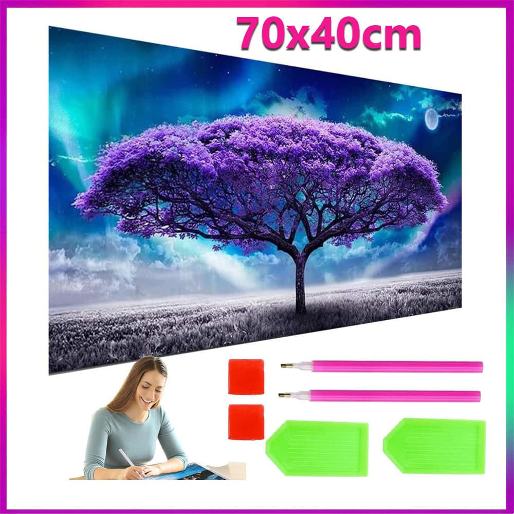 70x40cm Árvore roxa pintura de diamante pintura de diamante 5D para decoração de parede doméstica arte