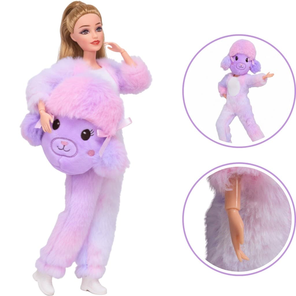 Boneca Emily Fantasia Ursinho Roxo Acessórios Pente Articulada - Castela