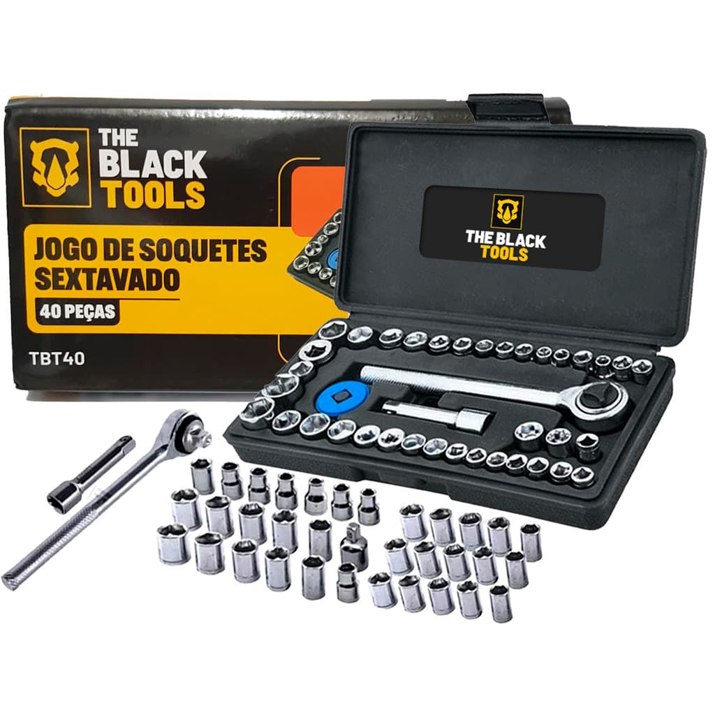 Kit Jogo Chave Catraca Maleta Pito Jogo Completo Soquete 40 Peças The Black Tools