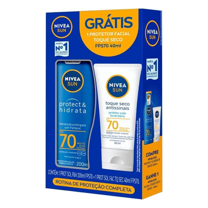 Kit Protetor Solar  Nivea Sun Protect & Hidrata FPS70 200ml + Protetor Solar Facial Nivea Sun Toque Seco FPS70 40ml