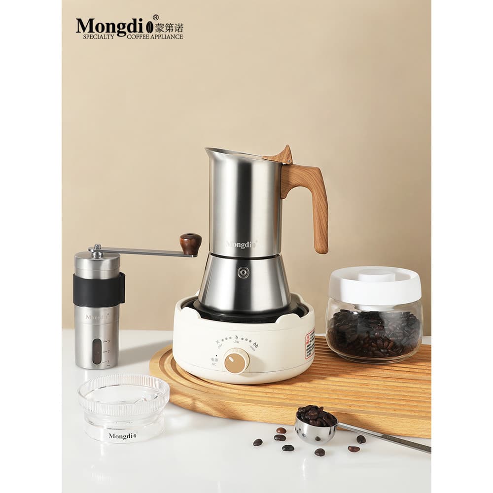 Mongdio aço inoxidável mongdio cafeteira doméstica pequena conjunto de café expresso extrato máquina de café