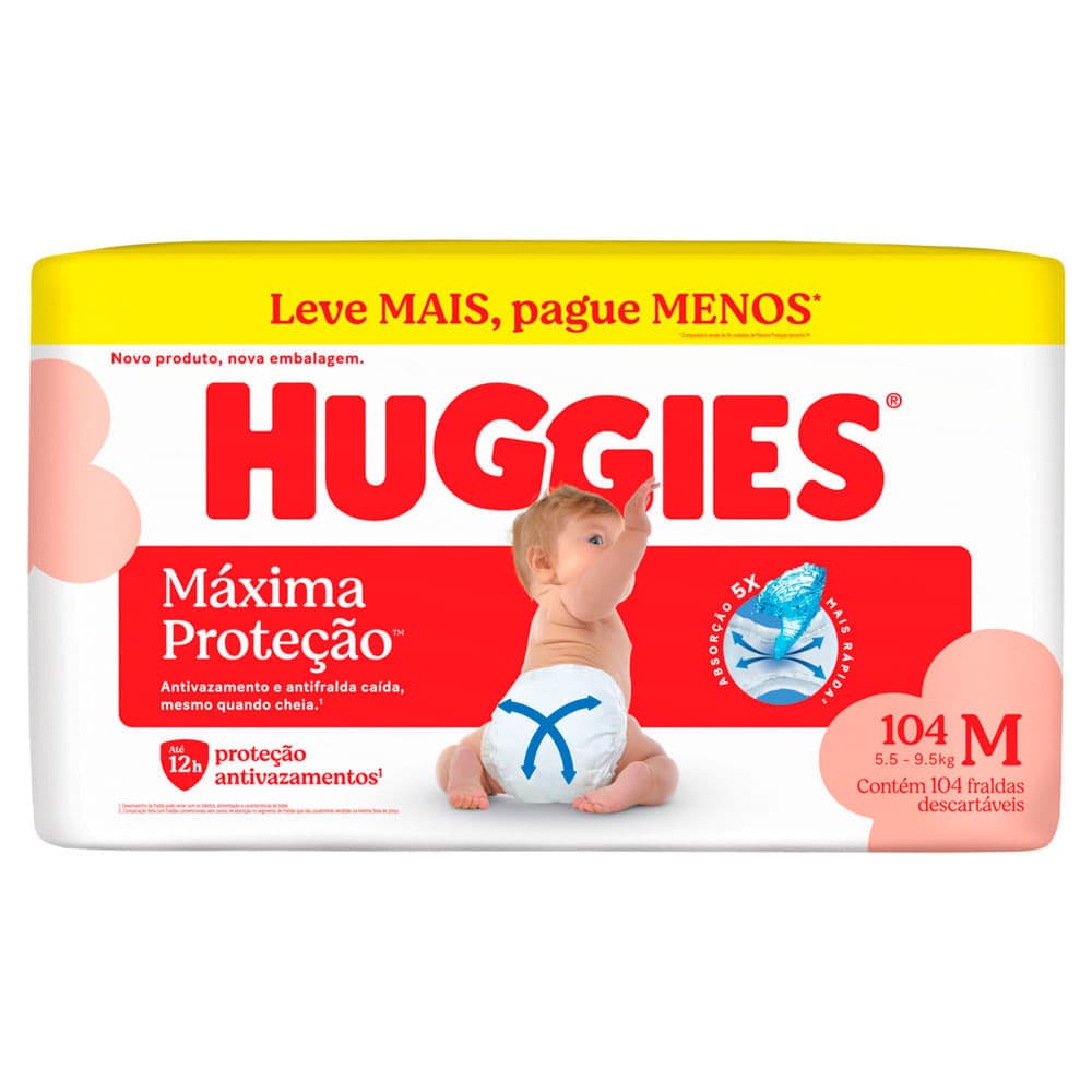 Fralda Huggies Máxima Proteção Tamanho M 104 Unidades Descartáveis Leve Mais Por Menos