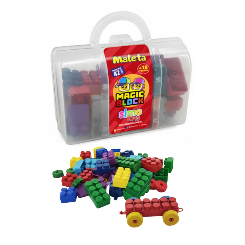 Maleta Blocos de Montar Block 42 Peças Educativo Infantil Lego Peças Grandes