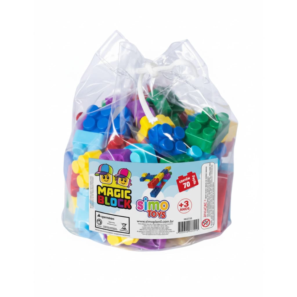 Blocos de Montar Magic Block 70 Peças Educativo Infantil Lego Peças Grandes