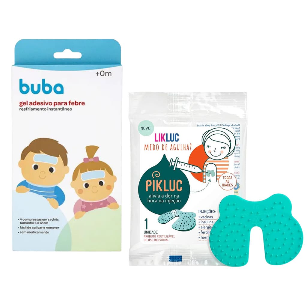 Kit Vacina 4 Gel Adesivo Compressa Refrescante Alívio Febre + Pikluc Avilio da dor injeção Conforto