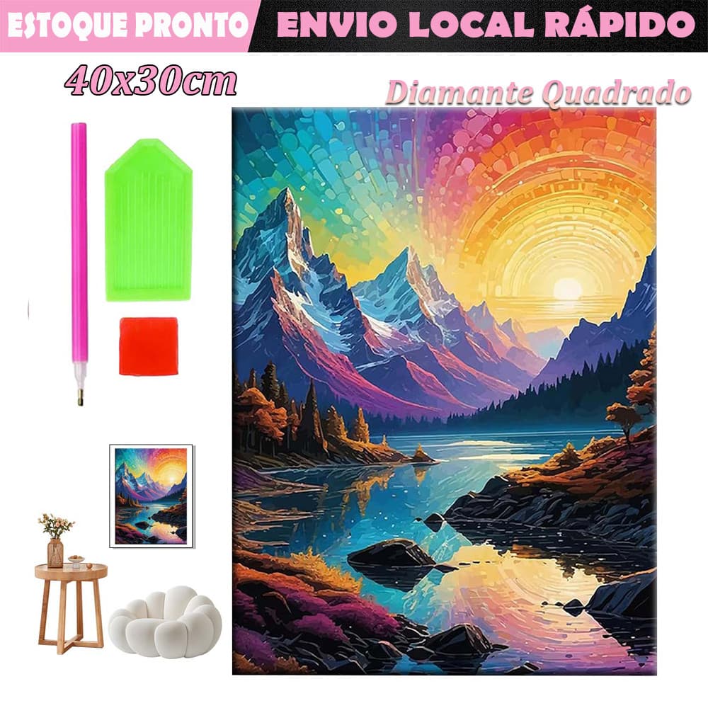 Montanha Dourada ao Sol Diamante quadrado pintura de diamante 5D faça você mesmo de diamante pintura 40x30cm