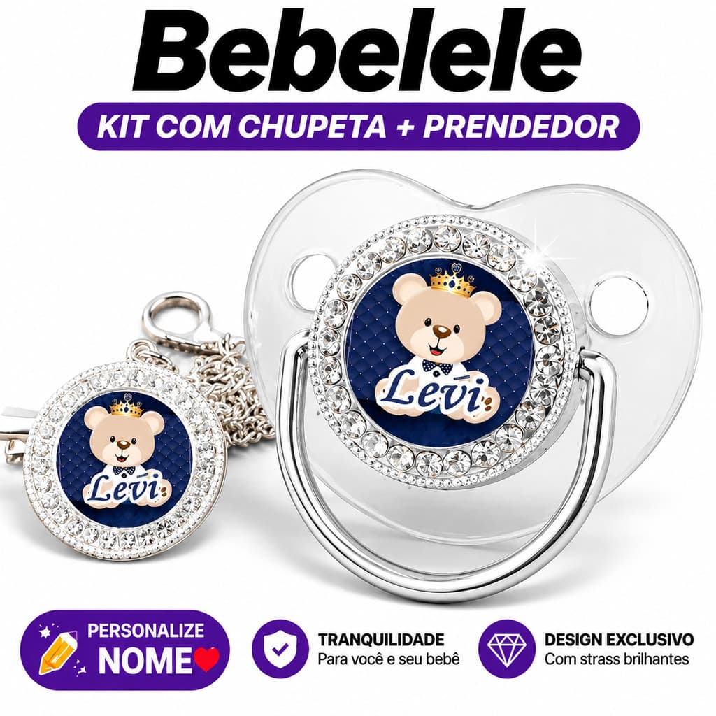 Chupeta de bebê prateada transparente, inclui prendedor de chupeta, nome e foto personalizados