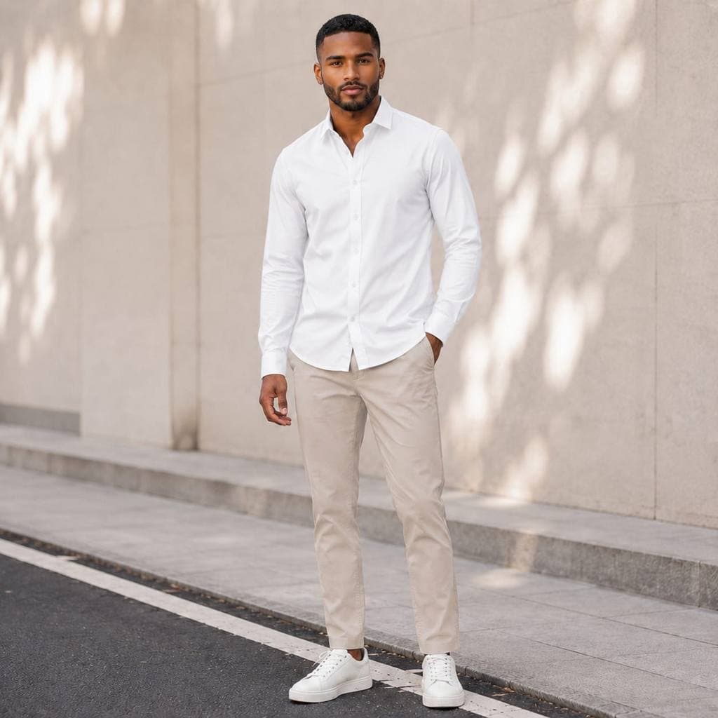 Camisa Social Masculina com Botão Manga Longa Slim Fit Elastano Tecnológica Anti Suor