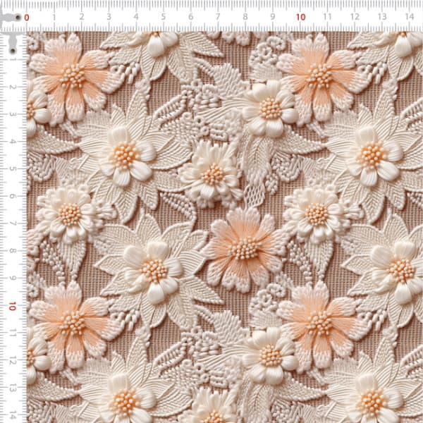 Tecido Tricoline Digital 3D Doce Renda Floral Patchwork Costura Ateliê Pano DIY Artesanato