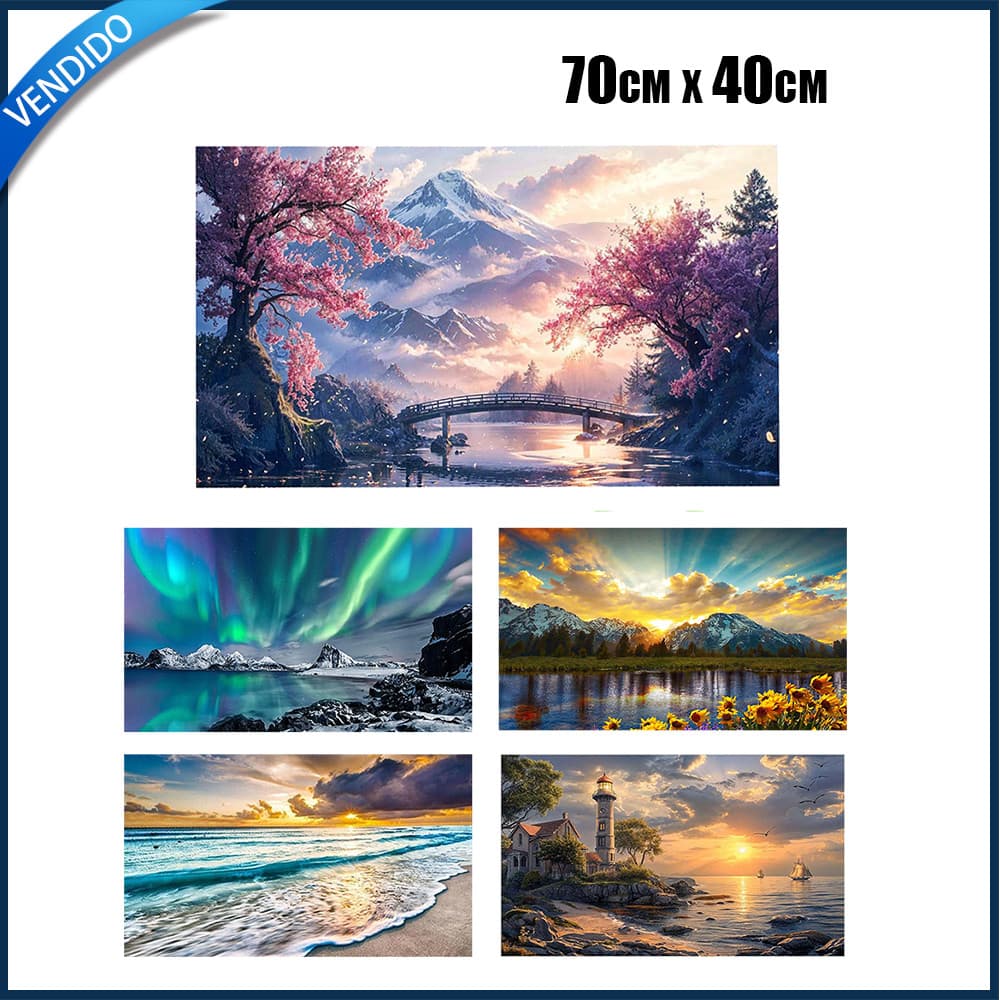 70x40cm Conjunto de Pintura com Diamantes Circular 5D Tela de Arte para Adultos Sem Cavalete Pôr do Sol à Beira-Mar